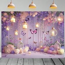 时尚的生日和节日装饰品，饰以紫色丝带和粉色玫瑰，由涤纶制成，非常适合派对装饰、户外装饰、场景装饰和节日装饰。 - 彩色 - 查看 2