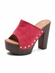 Women's Summer New Thick Heel Sandals, Sexy Chunky Heel Thick Sole Slide Sandals, Open Toe Platform Slippers - Redwood - View 7
