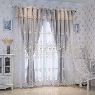1 tấm rèm cửa voan mỏng cao cấp kiểu Pháp tối giản, thêu ren, cản sáng và cách nhiệt, chất liệu dày dặn, cản sáng tốt.