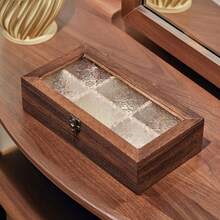 1pc Handmade Retro Wooden Cabinet With Glass Door Panel, Vintage Wooden Jewelry Storage Box, Desktop Cosmetic Storage Box, Gift For Women - Light Coffee - View 3