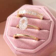 3pcs Set Elegant Stackable Rings, Fully Paved Shiny Cubic Zirconia, Engagement/Wedding Rings, Luxury Party Accessories - Gold - View 1
