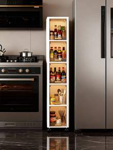 1pc 20cm/7.8in Narrow Gap Storage Cabinet, 3-5 Tier Flip-Top Storage Cabinet, Thick Plastic Caster Storage Cabinet, Multi-Layer Living Room Clothes Household Dust-Proof Storage Rack - Clear - View 2