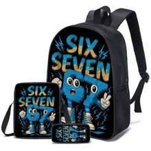 3件套创意图案学生背包，15英寸，轻便户外休闲背包，男女通用，3件套包括背包、斜挎包和铅笔盒 - 16寸三件套裝 - 查看 4