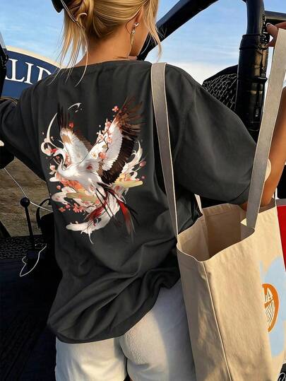 T-shirt ample à col rond à manches courtes avec imprimé slogan, nouveau style décontracté pour l'été. Tenue de mode pour les vacances et le quotidien. Top de t-shirt pour femmes.
