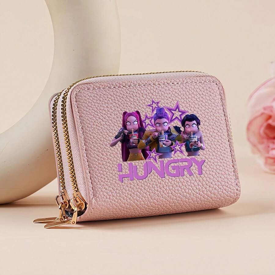 Hasbro KPOP系列卡通可爱儿童短钱包，卡通女团小钱包，女孩卡通PU皮迷你拉链零钱包，卡通可爱对折钱包，儿童礼物 - 彩色 - 查看 1