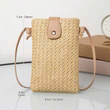Fashionable Woven Grass Mobile Phone Bag Crossbody Bag, Eye-Catching Beach Bag Summer, Summer Straw Beach Bag For Women, Fashion Summer Vacation Bag, Beach Essentials Women Bags For Vacation & Holiday, Newest Holiday Bag , Beach Bag, Woven Bag - Màu Khaki - Xem 2