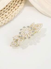 1pc Luxury Elegant Spring Loaded Hair Clip, Pearl Bow Flower Clover Pattern, For Casual Updo Hairstyle - Multicolor - View 10
