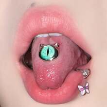 1 Piece Of Titanium Steel Little Devil Single-Eye Tongue Ring, A Cute And Edgy Personalized Piercing Accessory - 藍色 - 查看 1