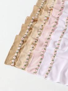 1件装女士时尚玫瑰刺绣雪纺围巾，柔软透气，用途广泛，可作披肩、穆斯林防晒头巾、头巾、头巾、围巾，简约百搭，适合日常佩戴、聚会、旅行、摄影及所有季节。 - 米色 - 查看 8