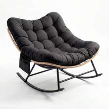 Techigher Outdoor Rocking Chair, Oversized Rattan Wicker Lounge Chair With Cushion & Metal Frame, Modern Outdoor Patio Garden Egg Rocking Chairs For Living Room/Balcony/Patio/Yard - Yellow Rattan + Black Cushion, 1 Person - View 4