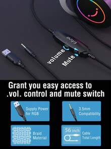 有线游戏耳机，带可拆卸麦克风，被动降噪，头戴式设计，配备3.5mm音频接口/线控/可拆卸麦克风，RGB灯效，兼容PC、游戏手柄、Switch等设备，FIFINE H3游戏耳机 - 查看 10