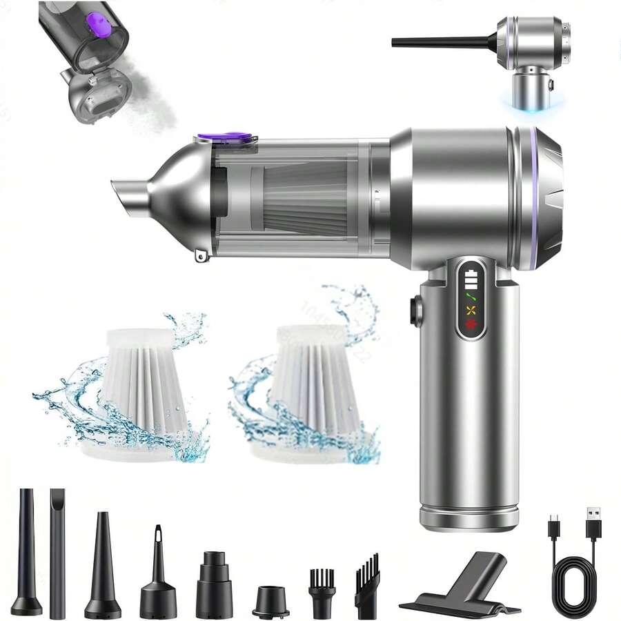 Soplador inalámbrico portátil de 17000PA, alta potencia, mini aspiradora, limpieza con un solo botón, soplador de aire comprimido de cuatro en uno, motor sin escobillas, adecuado para automóvil, hogar, oficina, campamento, teclado de computadora y limpieza de portátil