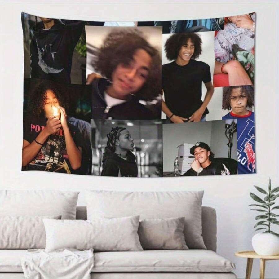 2D Flat, 1pc Horizontal Hip-Hop Osama Tapestry Wall Hanging - Urban Rap Music Icon Poster, Horizontal Bedspread Cloth For Modern 3x5 Feet (90x150cm) - Cultural Statement Piece For Fans & Collectors, 2D Flat - 彩色 - 查看 1