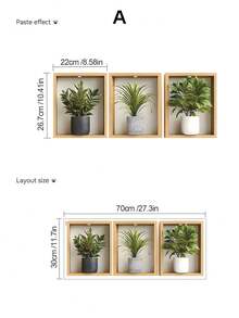 Simulated Niche, Green Plant Wall Sticker, Self-Adhesive, Removable, Stereoscopic Vision, Fake Door Opening, Potted Plant Sticker, Nordic Ins, Minimalist Plant Sticker, Entrance Hall, Living Room, Rental Room, Large White Wall Decoration Renovation - Wall Stickers - View 4