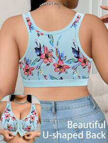 Sujetador sin costuras transpirable y sin deslizamiento de talla grande para mujer con estampado floral - Azul menta - Ver 4