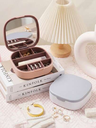 Bộ 2 hộp đựng trang sức mini, hộp trang sức xách tay dành cho nữ, hộp trang sức du lịch mini thanh lịch đựng nhẫn, mặt dây chuyền, bông tai, dây chuyền - Thích hợp làm quà tặng cho bé gái và phụ nữ, quà tặng Ngày của Mẹ, Ngày Valentine. Món quà hoàn hảo cho bạn gái, vật dụng cần thiết khi đi du lịch, quà tặng mùa tựu trường.