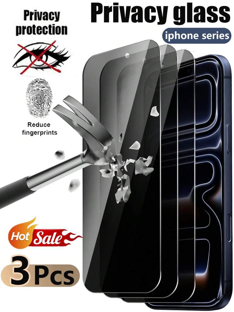 3片装 - 适用于 17 Pro Max的隐私钢化玻璃屏幕保护膜，军规级防摔保护，9H硬度，隐私屏幕保护膜，适用于 17 Pro/17e/16 Pro Max/16 Pro/16 Plus/16/16e/15 Pro Max/15 Pro/15 Plus/15/14/13/12/11，易于安装，兼容手机壳，日常生活和办公必备。 - 黑色 - 查看 19