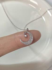 HOTNICE 1 Chiếc - Dây chuyền mặt trăng và sao, mặt dây chuyền đính đá Cubic Zirconia tinh tế, món quà trang sức thích hợp cho phái nữ đeo hàng ngày. - vòng cổ - Xem 7