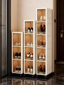 1pc 20cm/7.8in Narrow Gap Flip-Top Storage Cabinet, 3-5 Tier Thickened Plastic Roller Storage Cabinet, Multi-Layer Living Room Clothes Household Dust-Proof Storage Rack - Clear - View 4