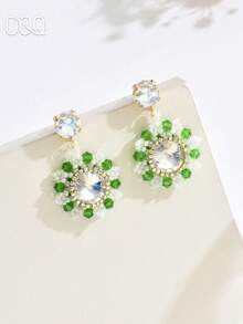 OOQ 1 Pair Handmade Green Beaded Earrings, Minimalist Fresh Style, Fashionable & Versatile For Daily Wear, Suitable For Gifts And Holidays (Handmade Beads Color And Quantity Randomly Assorted) - Green - View 2