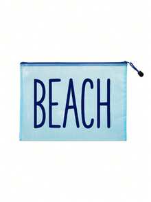 Túi đi biển lưới chống thấm nước thời trang, túi đựng mỹ phẩm in chữ "Beach", chủ đề biển. Túi đựng mỹ phẩm trong suốt dung tích lớn, túi đựng đồ vệ sinh cá nhân bằng nylon có khóa kéo, nhẹ, có thể đựng kem chống nắng, đồ ăn nhẹ, bikini và các vật dụng cần thiết khi đi biển. - Nhiều màu - Xem 9