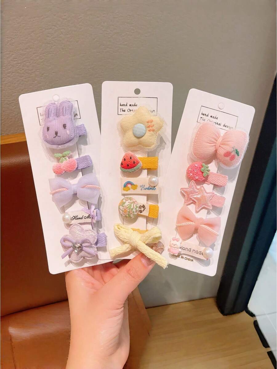 Bộ 5/10 kẹp tóc hình thỏ hoạt hình dễ thương dành cho thiếu nữ, kẹp tóc nơ trái cây xinh xắn cho tóc mái.