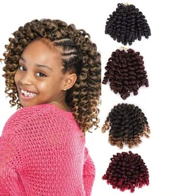 Tóc giả tổng hợp kiểu xoăn móc sợi, kiểu Jamaican Bounce, thích hợp cho kiểu tóc tết châu Phi, tóc nối đã được xoắn sẵn, phù hợp để sử dụng hàng ngày và trong các kỳ nghỉ, dành cho bé gái và trẻ em.