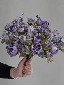 1支仿真玫瑰向日葵花束，玫瑰雏菊花束，DIY婚礼装饰花环材料，新娘手捧花，手腕花，胸花，头饰装饰配件，婚车装饰，门拱装饰，家居，餐厅，卧室，花瓶装饰，生日派对装饰材料，情人节和新年礼物，情人节礼物，毕业礼物 - 紫色 - 查看 9