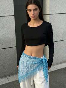 1pc Women's Fashion Bohemian Floral Embroidered Tassel Triangular Scarf, Multifunctional Scarf, Stylish Waist Belt Thai/Arabic Dance Skirts - Solid Color - View 6