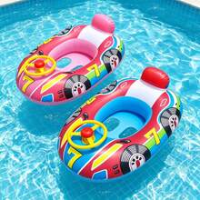 Kids' Swim Float Ring With Steering Handle & Horn, Racing Theme, Inflatable Water Seat For Children, PVC Material, Ages 3-6 - Dual Pack - 彩色 - 查看 1