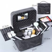 Túi đựng mỹ phẩm du lịch dung tích lớn có gương, hộp đựng mỹ phẩm nhiều lớp có vách ngăn, hộp đựng mỹ phẩm chống thấm nước di động dùng cho cọ trang điểm, đồ dùng chăm sóc da và vệ sinh cá nhân, hộp đựng đồ trang điểm thời trang dành cho phụ nữ và bé gái, có màu hồng, xanh dương và đen, lý tưởng cho du lịch và sử dụng tại nhà. - Nhiều màu - Xem 14