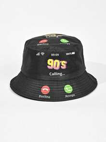 1pc Unisex Retro 80s Style Letter Graphic Print Reversible Bucket Hat, Random Pattern Placement, Suitable For Spring/Summer - A - View 19