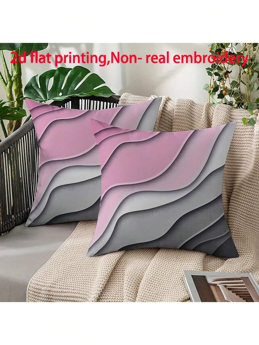2 piezas Fundas de cojín con estampado geométrico abstracto, lavables a máquina con cierre de cremallera, diseño estampado decorativo, adecuado para decoración del hogar y la oficina (Inserto de cojín no incluido) (Sin bordado) - 2pcs - Ver 1