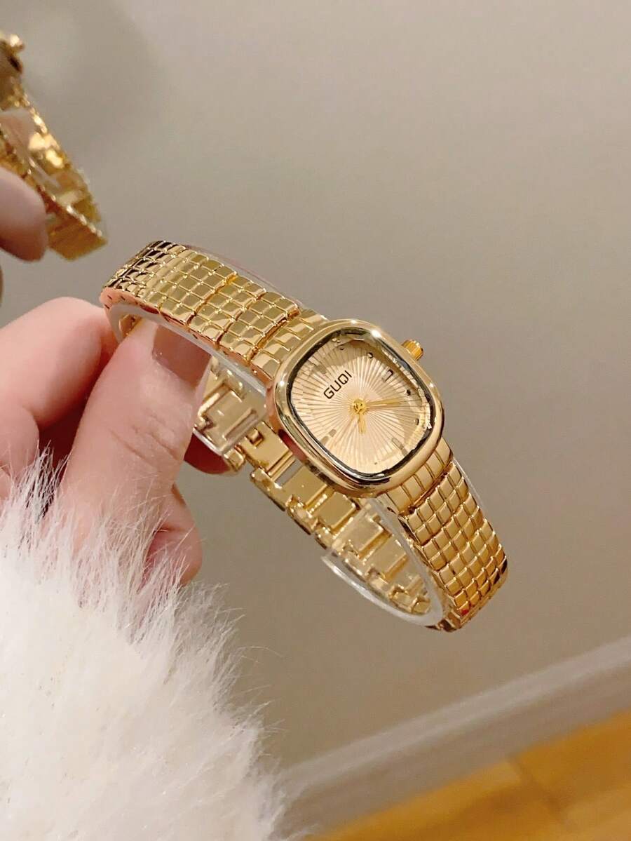 1 件女士椭圆形石英表，金色，优雅时尚，适合日常佩戴、生日/毕业礼物、休闲聚会和派对。 - 金色 - 查看 1