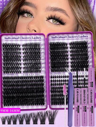 608/544 Pcs Curly & Fluffy Synthetic False Eyelashes, DIY Eyelashes 9-16mm Mixed Length, 0.07mm Ultra-Light Waterproof Mink Fur C/D Curl, DIY Lash Extension Kit.Fluffy & Soft Individual Lash Clusters, Easy For Beginners To Apply By Themselves.Comes With Long-Lasting Lash Glue And Tweezers.Suitable For Home Use