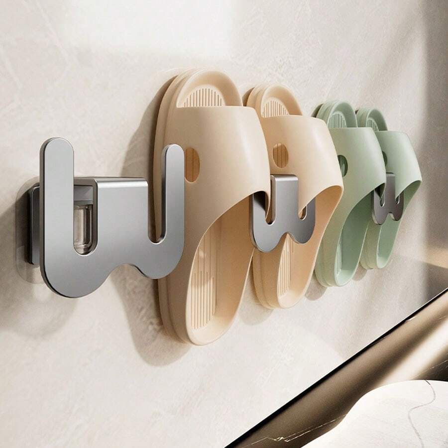 1/2pcs Bathroom Slipper Rack, Wall Mounted No Drilling Required, Bathroom Door Back Drainage Hanging Hook Shoe Storage Organizer Shelf - Multicolor - View 1