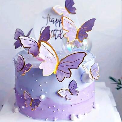 10 phụ kiện trang trí bánh cupcake hình bướm, bướm tím dùng để trang trí bánh kem, bướm trang trí bánh sinh nhật và đám cưới theo chủ đề cổ tích, dùng làm decal dán tường sinh nhật.