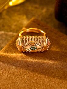 1pc Vintage Hollow Flower Wire Inlaid Zirconia Ring, Women's Daily, Evening, Wedding, Holiday Accessory - Multicolor - View 11