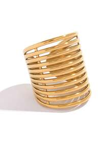 Anel personalizado dourado em aço inoxidável (2 peças/1 peça), anel casual aberto, anel em aço inoxidável, adequado para uso diário e viagens, a melhor opção de presente para sua namorada ou esposa. - Estilo 3 - Ver 8