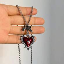 1 chiếc vòng cổ mặt dây chuyền hình trái tim, bướm, thánh giá màu đỏ đen theo phong cách Gothic Punk, vòng cổ mang hơi hướng cổ điển Y2K dành cho nữ. - Nhiều màu - Xem 2