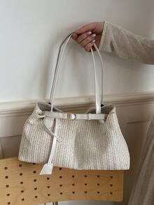 Túi xách dệt kim kiểu Pháp mới năm 2026, màu trắng sữa, thích hợp cho kỳ nghỉ hè ở bãi biển, túi đeo vai đa năng tiện dụng cho phụ nữ đi làm. - Màu be - Xem 3