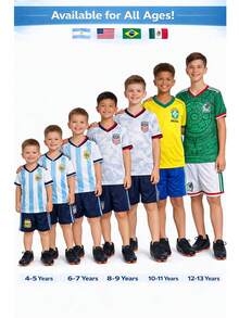 Kids Boys Soccer Jersey With Shorts USA BRASIL MEXICO ARGENTINA - TRẮNG/XANH - Xem 5