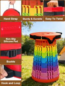 Upgraded Collapsible Stool Chair, Retractable Camping Chair, Space Saving Folding Stool, Lightweight, Sturdy, Adjustable, Portable Chair Or Footrest, Garage Stool, Step Stool Foldable For Outdoor Hiking Fishing Garden BBQ - colorful red - 查看 3
