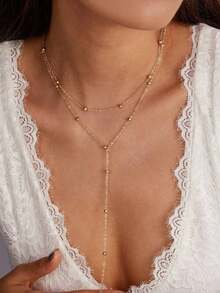 1 pieza Collar versátil y de moda para mujer con diseño multicapa en forma de Y, adecuado para uso diario, regalo - Dorado - Ver 4