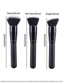 3 Stück professionelles Make-up Pinsel Set, inklusive Puder, Rouge, Highlighter, Kontur, Foundation, Concealer Pinsel, weiche Nylonborsten, geeignet für Make-up Anfänger, tragbare Reisegröße, tolles Geschenk - Schwarz - Übersicht 2