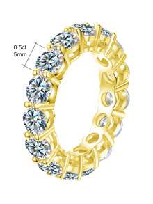 1件 0.1ct-0.5ct 4爪圓形設計 D色莫桑石女款訂婚戒指，S925純銀承諾戒指、週年紀念戒指，奢華珠寶禮物，新娘珠寶 - 金色 - 查看 16