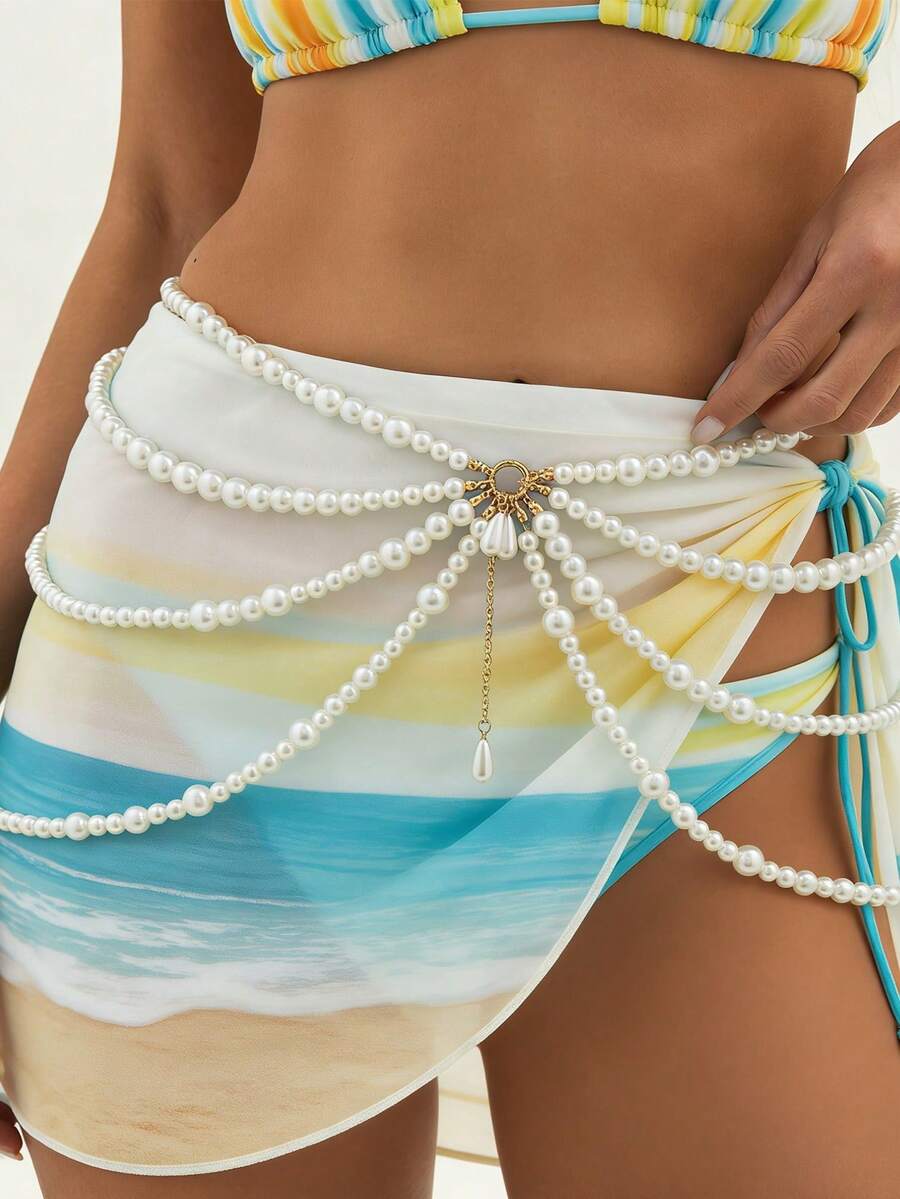 1件海洋度假风多层仿珍珠串珠流苏腰链，优雅奢华，适合海滩度假、派对、日常休闲、街头拍照等场合，是女士节日百搭饰品礼品。 - 腰鏈 - 查看 1