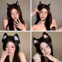 Black Cute Cat Ear Headband, Inspired By Wolf And Fox, Fluffy & Washable, Cosplay Prop, Anime Lover Halloween Gift - Multicolor - View 6