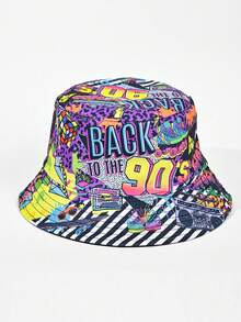 1pc Unisex Retro 80s Style Letter Graphic Print Reversible Bucket Hat, Random Pattern Placement, Suitable For Spring/Summer - A - View 13