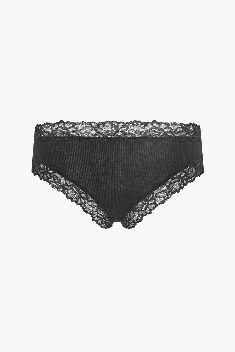 Bisouelle 1pc Women Lace Trim Ribbed Comfy Romantic Low-Rise Brazilian Panties - Black - View 1